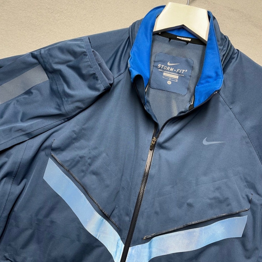 "Nike Running Storm-FIT Jacket Mens L Blue Reflective Technical Running Shell"‎